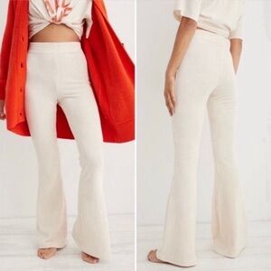 Aerie Cream Ribbed Flare Pants
